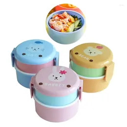 Dinnerware 540ml Animal Lunch Box Double-layer Round Mini Bento Children's Fruit Snack Microwave Kids