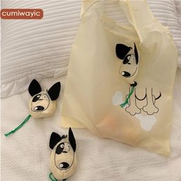 Shopping Bags Foldable Bag Portable Large-capacity Environmental Protection One-shoulder Tote Reuse Solid Colour Cartoon