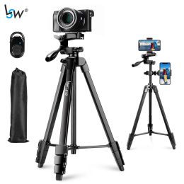 Monopods Lightweight Camera Tripod Stand with 2 Cell Phone Holders & Bluetooth Remote Control Carry Bag for Travel Live Mobile Youtube