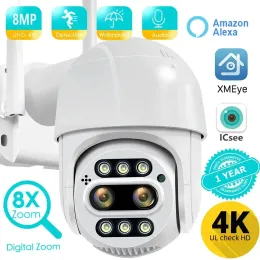 Cameras 8MP 4K PTZ IP Camera 8x Zoom DualLens Human Detect CCTV Camera Outdoor CCTV Wifi Video Surveillance Camera ICSEE Alexa