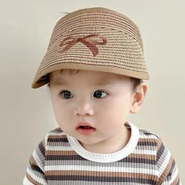 Berets Sun Hat For Kids Outdoor Visor Wide Brims Summer Spring Straw Weaving Foldable With Embroidery Bowknot