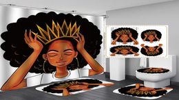 American Women with Crown Shower Curtain Afro Africa Girl Queen Princess Bath Curtains with Rugs Toilet Seat Cover Set8765212