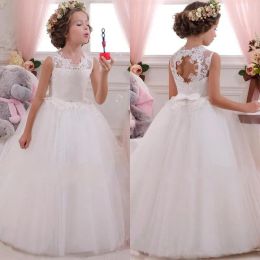 Dresses Cheap Spaghetti Lace And Tulle Flower Girl Dresses For Wedding White Ball Gown Princess Girls Pageant Gowns Children Communion Dre