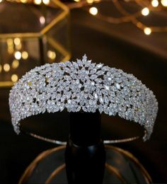Luxury big crown fashion water droplet zirconia cube bride silver cz zircon heart stone wedding Accessories Hair Jewelry2893321
