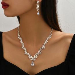 Necklace Earrings Set 3pcs Fashion Bridal Jewelry Minimalist Water Drop Women's Wedding Accessories