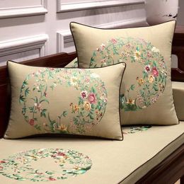 Pillow Cover Decorative Pillows Chinese Cotton Linen High Needle Embroidery Flowers Group Coussin Cojines Decorativos Para Sofa