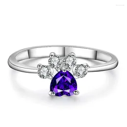 Wedding Rings Cute Female Small Purple Zircon Stone Ring Fashion Heart Jewellery For Women