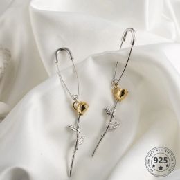 Earrings Louleur 925 Sterling Silver Paperclip Rose Earrings Gold Safety Pins Silver Earrings For Women Fashion Elegant Fine Jewellery Gift