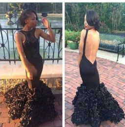 Sexy Black Girl Mermaid Prom Dress South African Sheer Neck Backless Long Graduation Evening Party Gown Custom Made Plus Size6563183