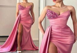 Stylish Arabic Watermelon Evening Dresses Sexy Sweetheart Front Split Pleats Ruffles Long Prom Gowns With Beaded Crystals Vestidos6667640