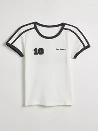 Women's T Shirts Y2K Digital Patchwork Crop Top O Neck Short Sleeve Women Harajuku Shirt White Basic Casual Sporty Tee Summer