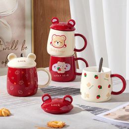 Mugs Christmas Strawberry Bear Ceramic Milk Cup Drinking Water Home Coffee Large Capacity Mug With Lid