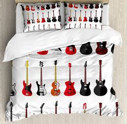 Bedding Sets Guitar Set For Bedroom Bed Home Musical Instruments Pattern With Various Acous Duvet Cover Quilt Pillowcase