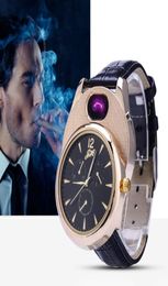 Wristwatches Watches Men Lighter Casual Quartz Watch Arc Windproof Flameless USB Charge Cigarette Clock Man Gifts JH338 1PCS1695964