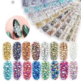 2024 12 Grids/set Nail Glitter Rhinestones Silver Flat Bottom Drill Diamond for UV Nail Polish Mixed Size Rainbow Nail Jewellery - for Nail