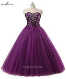 2017 Real Po Sweetheart Ball Gown Quinceanera Dresses with Sequins Tulle Beaded Plus Size Prom Pageant Debutante Party Gown BM13950555