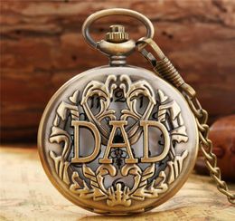 Steampunk Antique Hollow Out DAD Father Watch Men039s Quartz Analogue Pocket Watches Necklace Pendant Chain Gift9699574