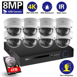 System HKIXDISTE H.265 8CH DVR System Face Detec 8MP Outdoor Weatherproof Security Camera Home Dome CCTV Video Surveillance System Kits