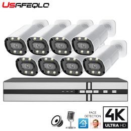 System Xmeye 4K 8MP POE IP Security Camera System NVR Kit Two Ways Audio Out Door Bullet Indoor Human Face Detection Video Surveillance