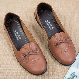Casual Shoes 2024 Ladies Flat Round Toe Bow PU Leather Laceless Oxford