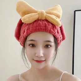 Towel Elastic Hair Soft Absorbent Quick Dry For Women Cute Bowknot Coral Fleece Drying Hat Curly Long Thick