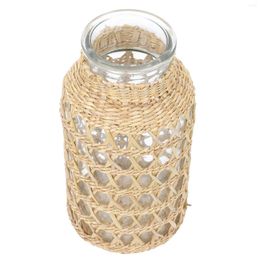 Vases Rattan Glass Vase Bohemian Home Decor Flower Arrangement Container Desktop Ornament Bouquet Woven Household Office