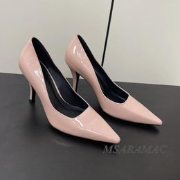 Dress Shoes Sexy Pink Patent Leather Pointed Toe Women's High Heel Pumps All-season Office Lady Work Elegant Real