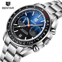 Wristwatches BENYAR Moon Watch For Men Dial Analog Chronograph Waterproof Quartz Mens Watches Automatic Sports Top Luxury Clock 2024