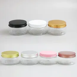 Storage Bottles 20 X 100g 100cc Empty Transparent Cream Cosmetic Jar Container With Gold Metal Aluminium Cap PE Pad