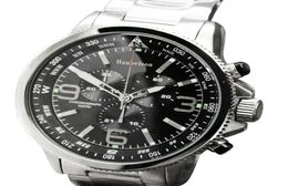 Classic Quartz Watch for Men Chronograph Black Face Silver Colour Band Stainless Steel gift Wristwatch 47mm5109368