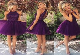 2021 Vestidos de Graduacion Halter Backless Purple Short Prom Dresses Tulle Homecoming Dresses Elegant Party Dress1712895