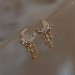 Dangle Earrings Fashion Moon Stars Tassel Crystal Vintage Gold Color Geometric Zircon For Women Girl Party Jewelry Accessories