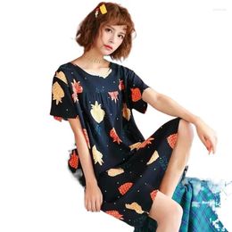 Women's Sleepwear 17071801women Summer Ladies Cotton Silk Print Nightdres Comfortable Rayon Thin Short-sleeved Multi-color Home Clothes