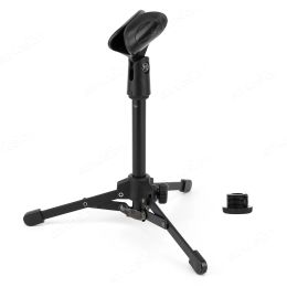 Stand Mini Desktop Microphone Stand with Mic Clip Holder Adjustable Microphone Bracket Portable Foldable Metal Tripod for Recording
