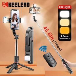 Monopods 2022 latest hot 1160mm Extended Version Bluetooth Selfie Stick Double Fill Light Tripod with Remote Shutter for Android IOS