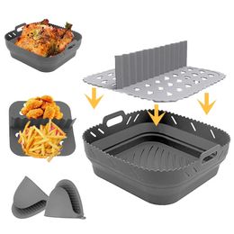 Air Fryer Silicone Shape Basket Round Square Reusable Foldable Bpa Free 20cm/22cm AirFryer Mold Liner Accessories 240325