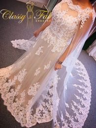 Dresses Muslim Lace Wedding Dresses with cloak Cape Arabic Dubai Applique Lace Wedding Gowns Beaded vestido de noiva Cathedral Train Brida