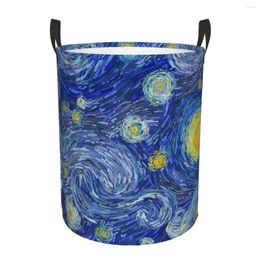 Laundry Bags Waterproof Storage Bag Abstract Glowing Moon Starry Sky Household Dirty Basket Folding Bucket Clothes Organiser