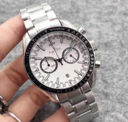 Classic Men Japan Quartz Chronograph White Black Dial Watch Speed Racing Luminous Ceramic Sapphire Glass Sport Moon Wristwatches1619944