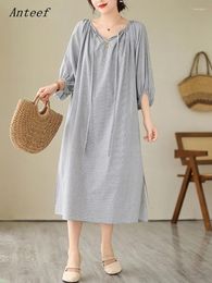 Casual Dresses Cotton Oversized Vintage Stripe In For Women Loose Long Summer Dress Elegant Clothing 2024