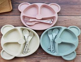 Children Lattices Dividing Plate Dinnerware Plates Sets Bear Cartoon Breakfast Fork Originality Baby Accessories Spoon Household 39389722