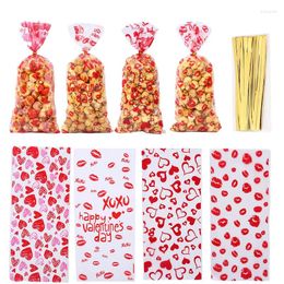 Storage Bags Transparent Candy Paper Bag With 107Pcs Twist Ties 100pcs Valentine's Day Double Layer Gift Party Favour Supplies
