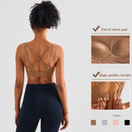 Bras SHINBENE Women's Back Closure High Support Strappy Sports Bras Full Coverage Criss Cross Wireless Padded Workout Yoga Bra Tops