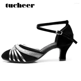 Dance Shoes Women's Soft Sole Bright Lace Open Toe Sandals Latin Cha-Cha Jittebug Heel Height 3.5cm 5.5cm