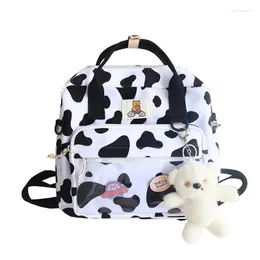 Backpack 50pcs/lot Lovely Cow Spotted Women Female Multi-function Travel Bag Transparent Front Pocket Small Schoolbag