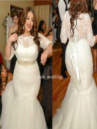 2019 Beautiful Mermaid Illusion Wedding Dress Vintage Long Button Back Bridal Gown Plus Size Custom Made3689935