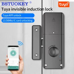 Lock No Drilling Smart Tuya App Bluetooth Indoor Invisible Lock for Wooden Door Electronic 13.56 IC Card Lock Support Gateway to Wifi