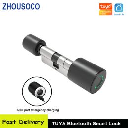 Lock Tuya Bluetooth Fingerprint Lock Adjustable Lock Cylinder Biometric Electronic Smart Door Lock Digital Keyless Home Lock