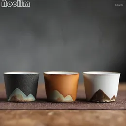 Cups Saucers 1pc Handpainted Mountain Ceramic Teacups Coarse Pottery Chinese Kong Fu Tea Set Handmade Teaware Accessories