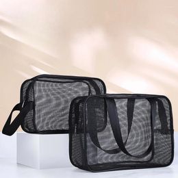 Storage Bags Mesh Wash Beach Bag Men Women Portable Hand-held Travel Cosmetic Pouch Black Fitness Bath Pocket Organizer